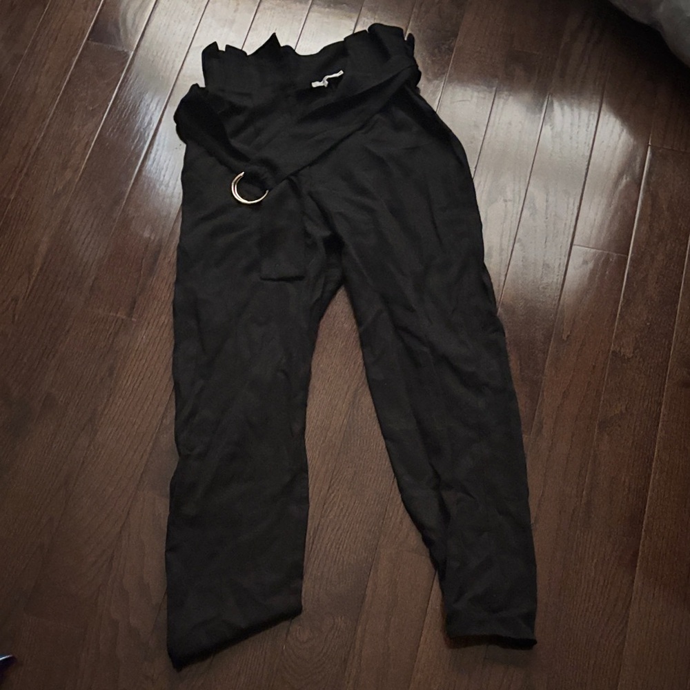 Tularosa Black High-Waist Paperbag Trousers with Belt